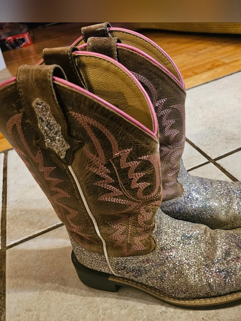 Girl's Glitter Western Boots - Pink Accent